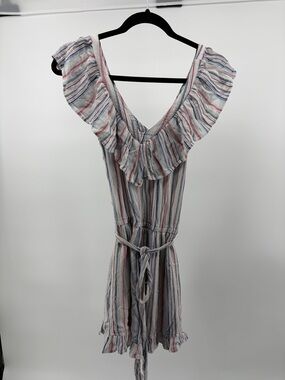 American Eagle Striped V-Neck Romper with Pockets & Belt, Women's Size Small